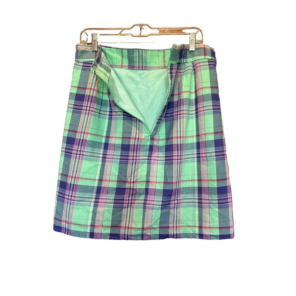 Brooks Brothers Skirt 12 Plaid Green Purple Pockets Tie Back Cotton Checked - Picture 7 of 12